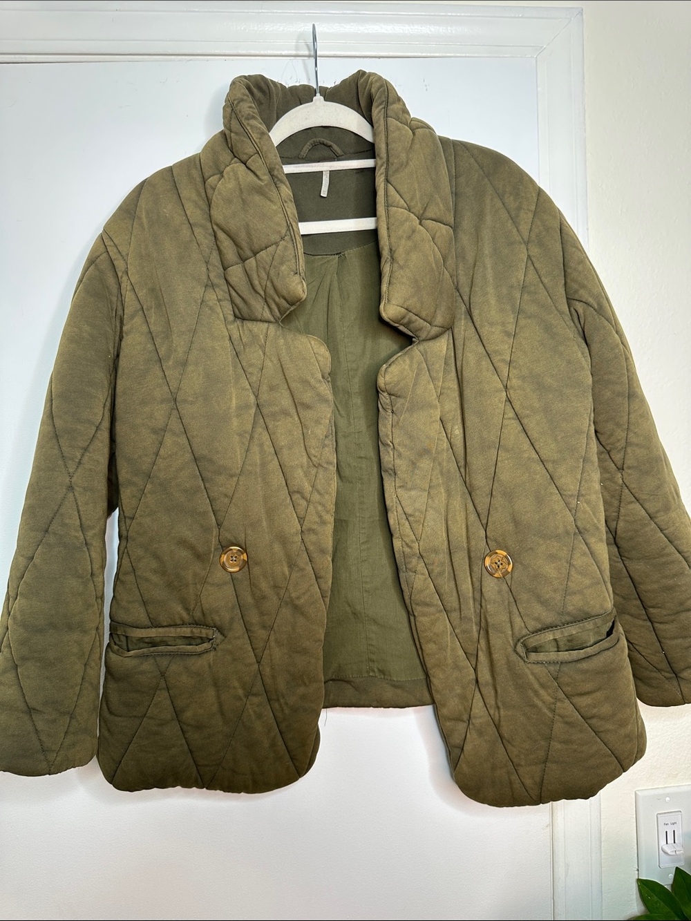 Free People Olive Green Quilted Puffer Jacket